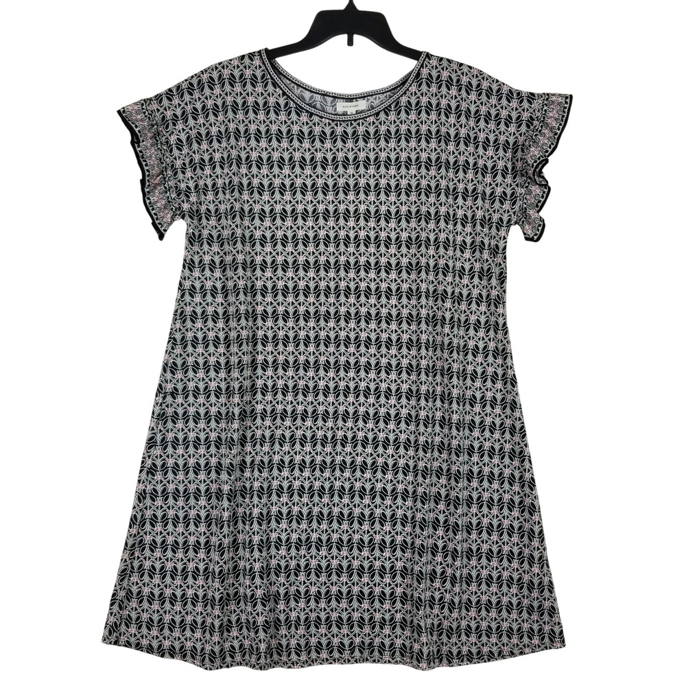 Max Studio A-Line Dress Women 1X Black Green Geometric Floral Flutter Sleeve NEW